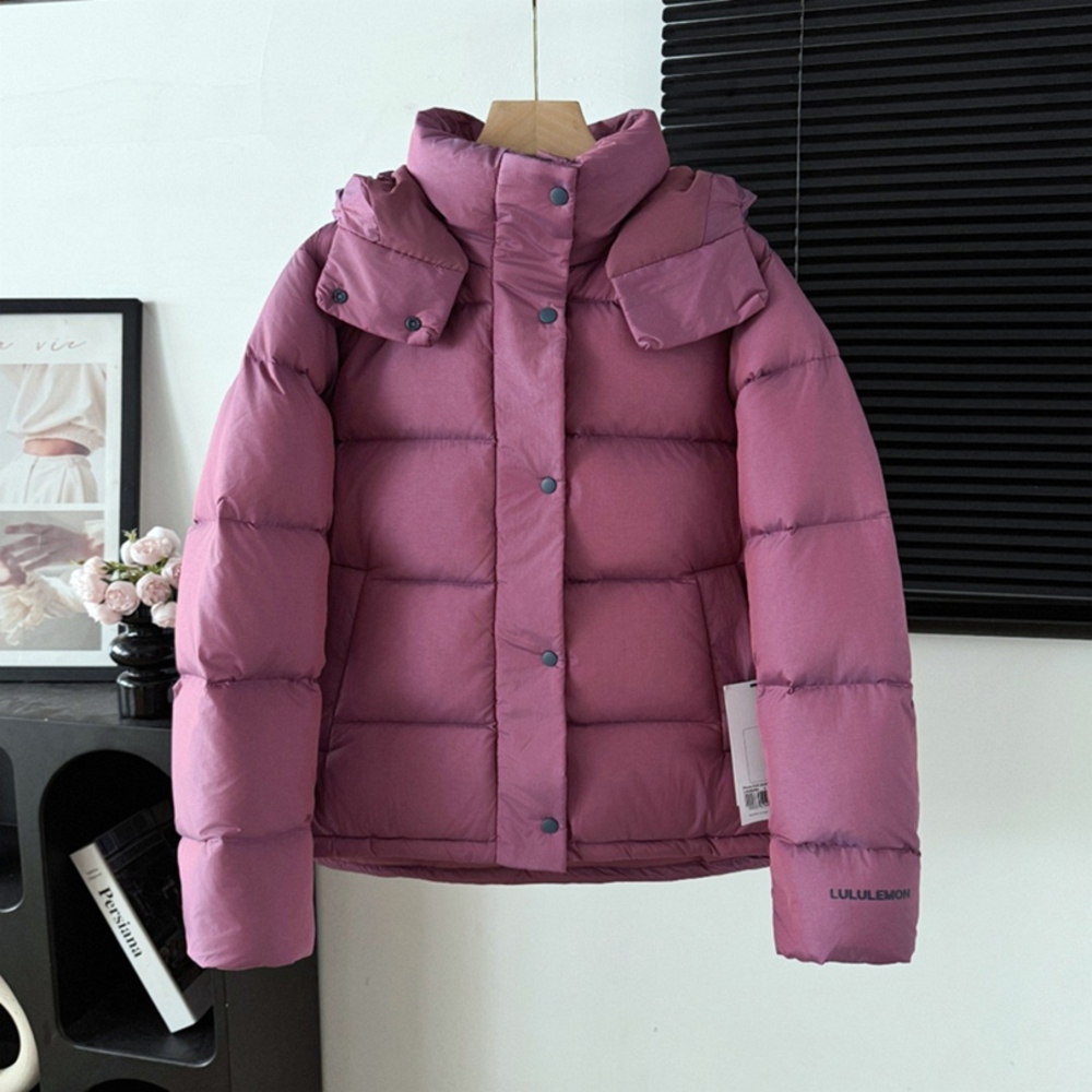 Lululemon Wisteria Purple Short Hooded Puffer Jacket Baffle Down Coat